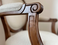 Fauteuil ancien style Louis XVI bois teinte ancienne et tissu chevron beige Fauteuil ancien style Louis XVI bois teinte ancienne et tissu chevron beige