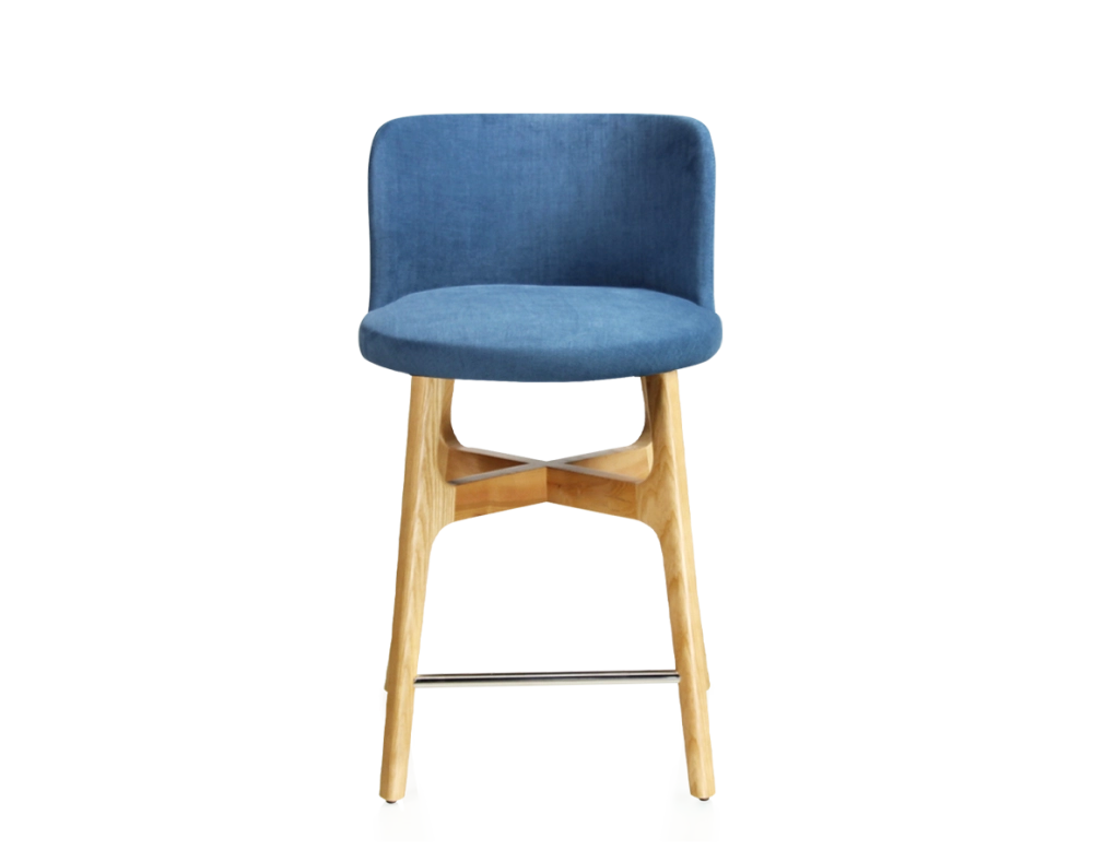Bar stool h60 cm natural tint wood, denim blue fabric seat Bar stool h60 cm natural tint wood, denim blue fabric seat