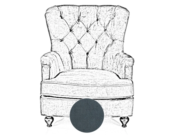 Fauteuil Chesterfield tissu bleu jean haut dossier