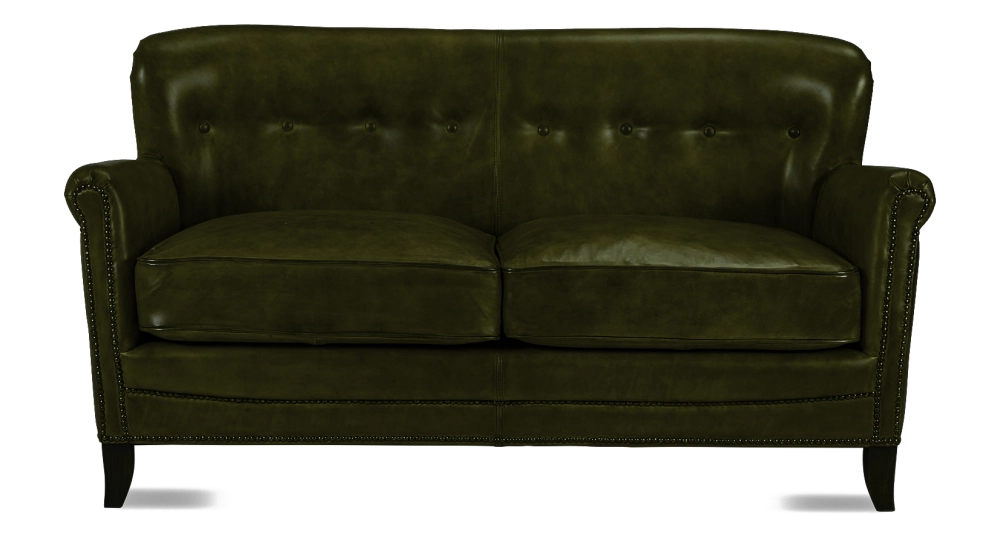 Canapé club cuir 2 places vert olive accoudoirs cloutés Canapé club cuir 2 places vert olive accoudoirs cloutés