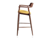 Bar stool h80 cm walnut-stained wood, yellow fabric seat Bar stool h80 cm walnut-stained wood, yellow fabric seat