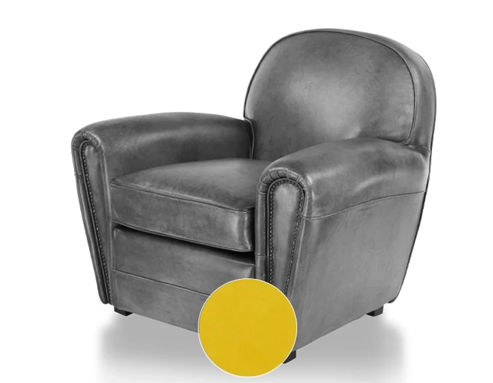 Leather club armchair yellow studded armrests Leather club armchair yellow studded armrests
