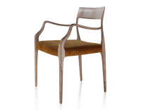 Chaise scandinave avec accoudoirs bois teinte marron foncé assise tissu velours bronze Chaise scandinave avec accoudoirs bois teinte marron foncé assise tissu velours bronze
