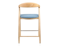 Tabouret de bar H60 cm bois teinte naturelle et tissu bleu jean Tabouret de bar H60 cm bois teinte naturelle et tissu bleu jean