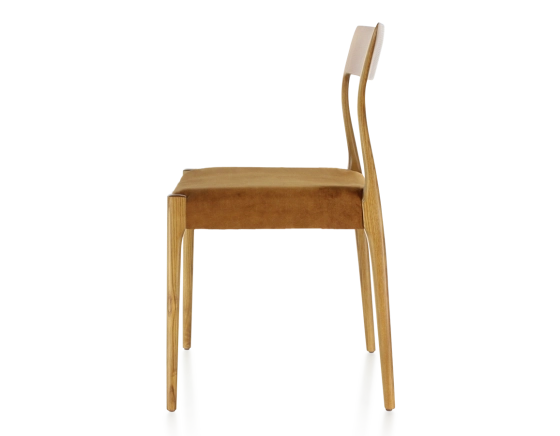 Scandinavian chair cherry-stained wood, bronze velvet seat