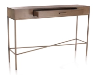 Console design frêne teinte noyer et métal patine laiton 100 cm Console design frêne teinte noyer et métal patine laiton 100 cm