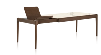 Table extensible 8 à 12 personnes en chêne et céramique allonges bois avec bois teinte marron foncé et plateau céramique effet marbre blanc 180x100 cm Table extensible 8 à 12 personnes en chêne et céramique allonges bois avec bois teinte marron foncé et plateau céramique effet marbre blanc 180x100 cm