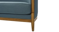 Canapé ancien 3 places accoudoirs moulurés bois teinte ancienne et tissu bleu océan Canapé ancien 3 places accoudoirs moulurés bois teinte ancienne et tissu bleu océan