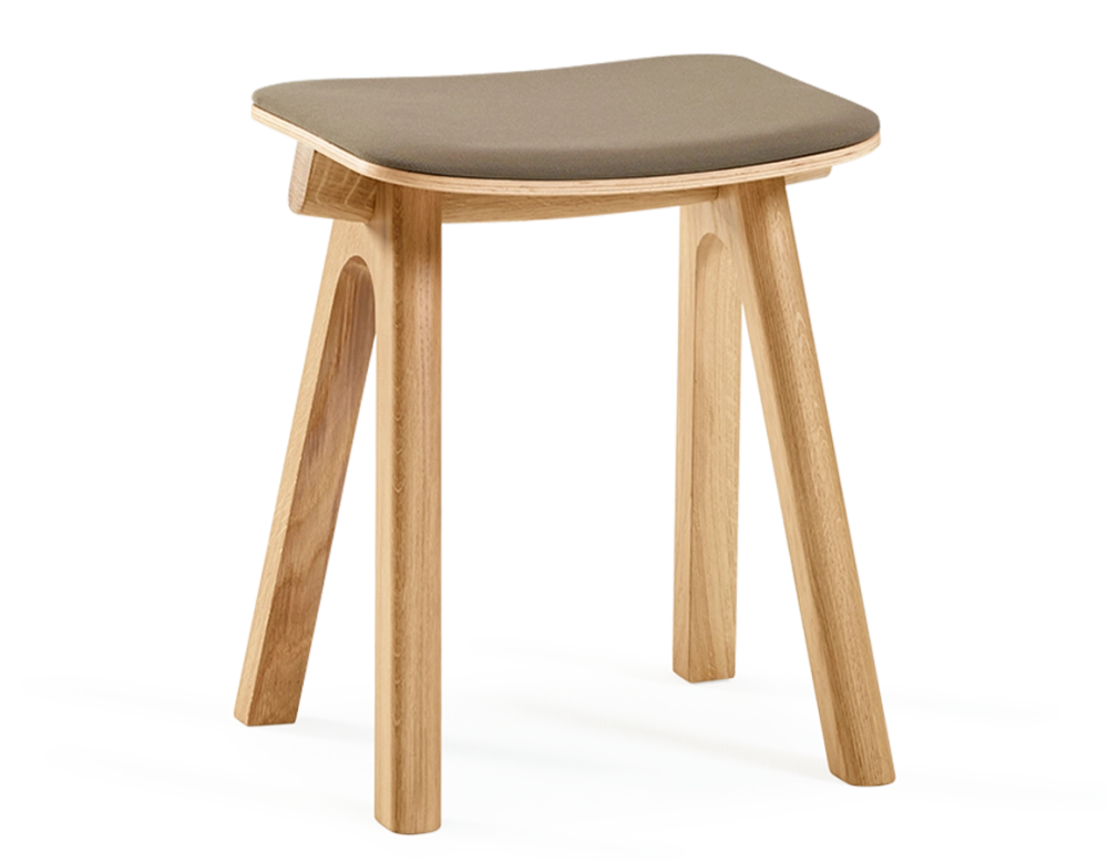Tabouret en chêne tapissé H45 cm bois teinte naturelle assise tissu taupe