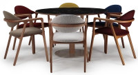 Round walnut and ceramic dining table for 4 to 6 people with a natural wood finish and a black m2 marble-effect ceramic top. 110x110 Round walnut and ceramic dining table for 4 to 6 people with a natural wood finish and a black m2 marble-effect ceramic top. 110x110
