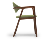 Designer armchair dark brown stained wood and green fabric. Designer armchair dark brown stained wood and green fabric.