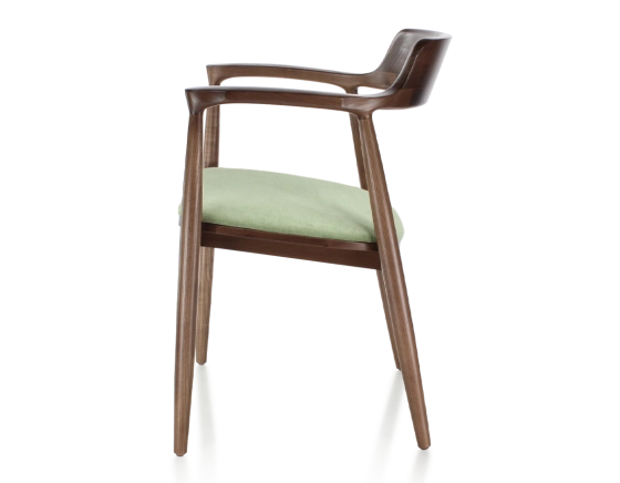 Scandinavian chair dark brown stained wood and green fabric