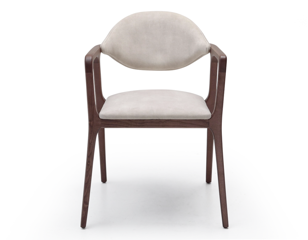 Chaise design avec accoudoirs bois teinte noyer et tissu velours sable