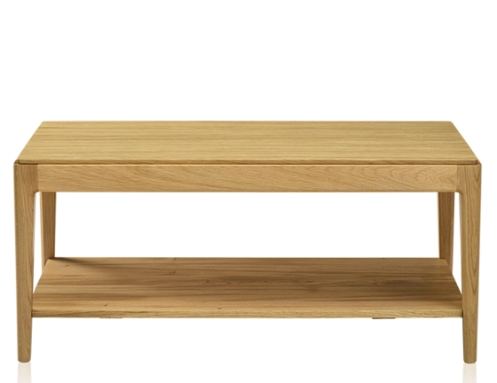 Table basse rectangulaire en chêne avec tablette teinte naturelle doré 100x50 cm