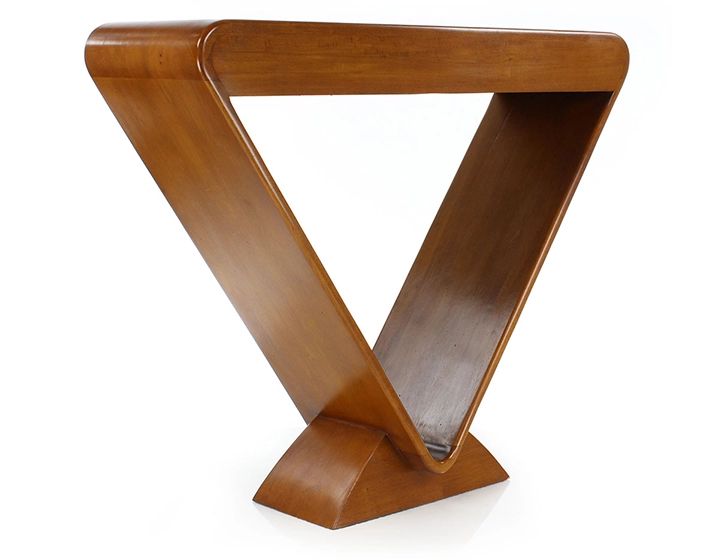 Console art déco double tiroirs bois teinte merisier Console art déco double tiroirs bois teinte merisier