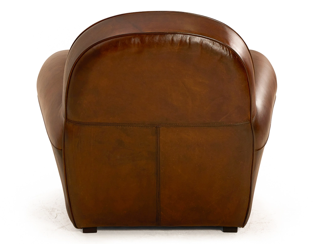 Leather club armchair vintage brown studded armrests Leather club armchair vintage brown studded armrests