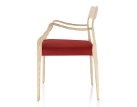 Scandinavian armchair with armrests natural wood stain burgundy fabric seat Scandinavian armchair with armrests natural wood stain burgundy fabric seat