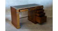 Navy desk in wood and leather bois teinte merisier et cuir vert