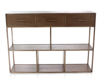 Console design frêne teinte marron foncé et métal patine laiton Console design frêne teinte marron foncé et métal patine laiton