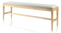 Banc design bois teinte naturelle assise tissu beige naturel L140 cm Banc design bois teinte naturelle assise tissu beige naturel L140 cm