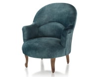 Fauteuil crapaud avec accoudoirs pieds bois teinte noyer et tissu velours bleu pétrole Fauteuil crapaud avec accoudoirs pieds bois teinte noyer et tissu velours bleu pétrole