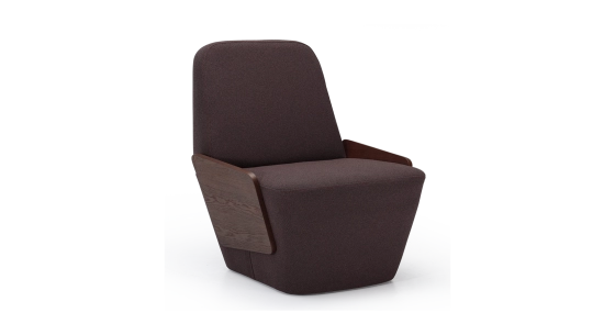 Designer armchair without armrests dark oak with a dark brown seat.