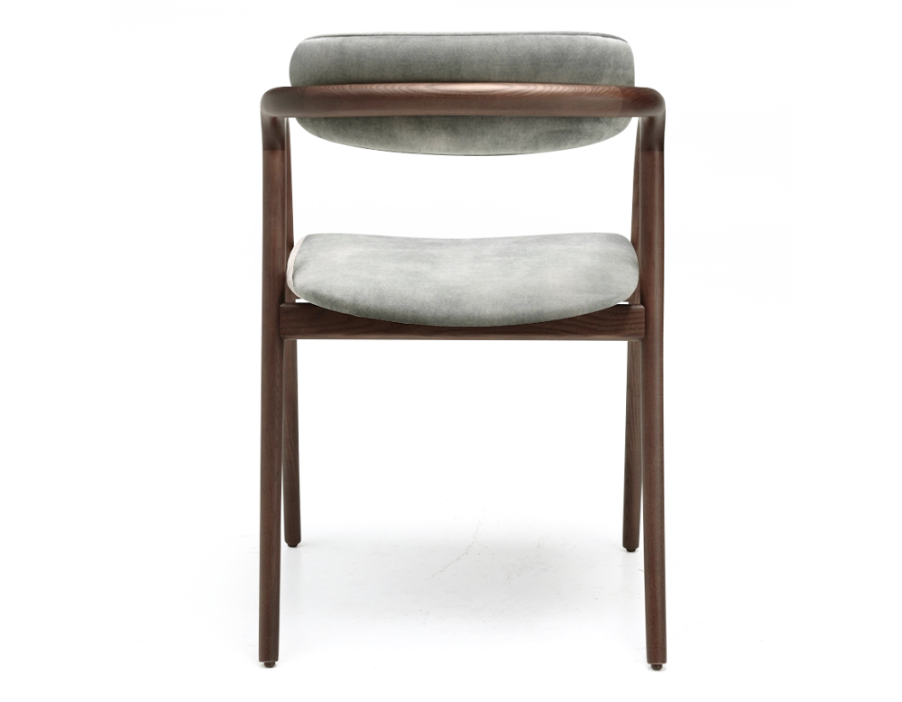 Chaise scandinave bois teinte marron foncé assise tissu velours gris bleu Chaise scandinave bois teinte marron foncé assise tissu velours gris bleu