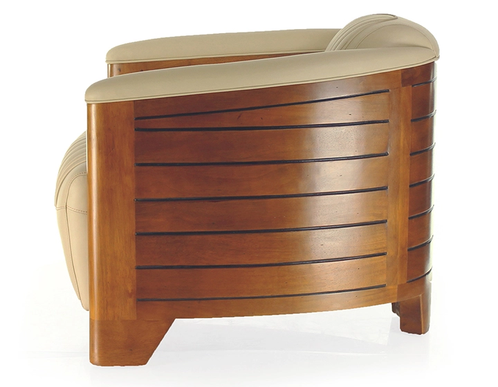 Fauteuil club bois et cuir beige Fauteuil club bois et cuir beige