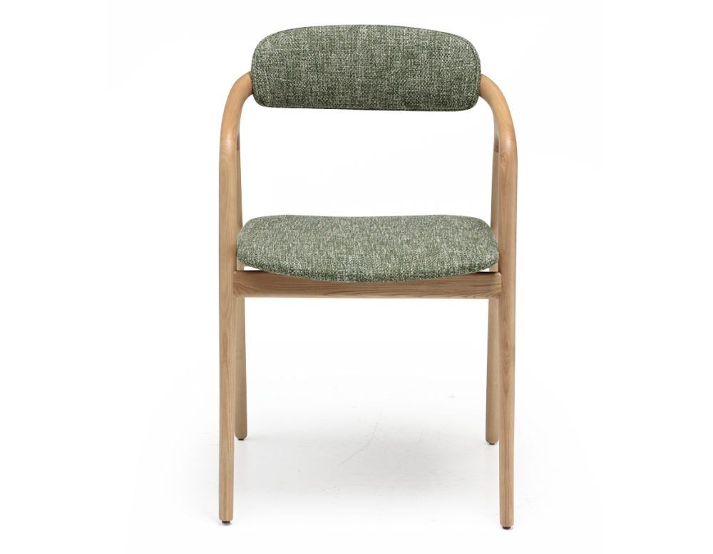 Scandinavian chair wood with natural finish, seat in green mottled fabric. Scandinavian chair wood with natural finish, seat in green mottled fabric.