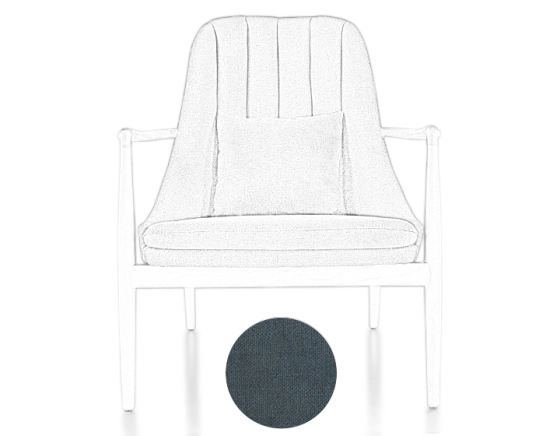 Fauteuil scandinave bois teinte naturelle et tissu bleu jean