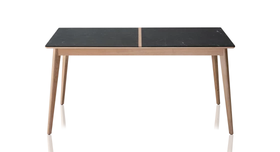 Table salle à manger 6 personnes en chêne et céramique avec bois teinte naturelle et plateau céramique effet ardoise 140x90 cm