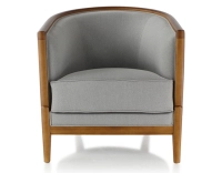 Fauteuil ancien bois teinte merisier et tissu gris clair Fauteuil ancien bois teinte merisier et tissu gris clair