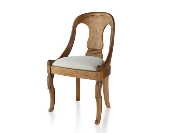 Chaise ancienne style empire bois teinte ancienne et tissu beige naturel