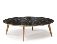 Table basse ronde F1 en chêne et céramique bois teinte naturelle plateau céramique effet marbre noir 90x90x40 cm