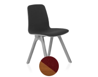 Chaise design en chêne tapissé bois teinte merisier assise tissu bordeaux Chaise design en chêne tapissé bois teinte merisier assise tissu bordeaux