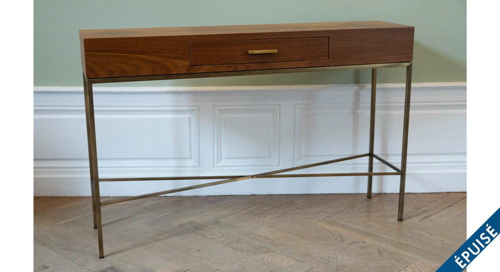 Console design en noyer massif et laiton véritable Console design en noyer massif et laiton véritable