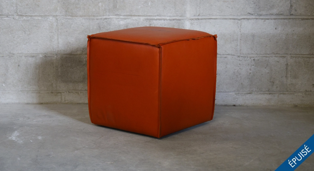 Pouf cuir de vachette rouge coquelicot