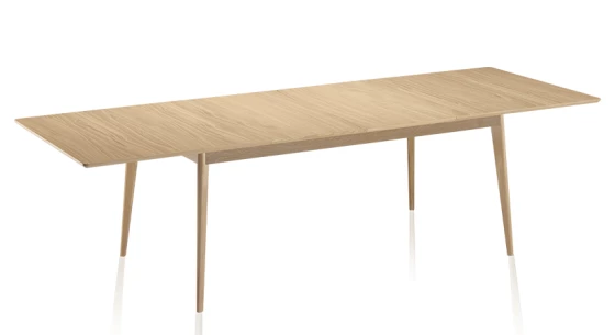 Table extensible en chêne 6 à 12 personnes avec plateau et allonges bois teinte naturelle 140x100 cm