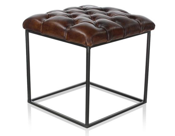 Chesterfield leather pouffe dark brown