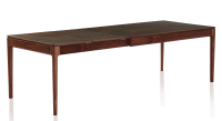 Table extensible 8 à 12 personnes en noyer et céramique allonges céramique avec bois teinte naturelle et plateau et allonges céramique brun oxydé 180x100 cm