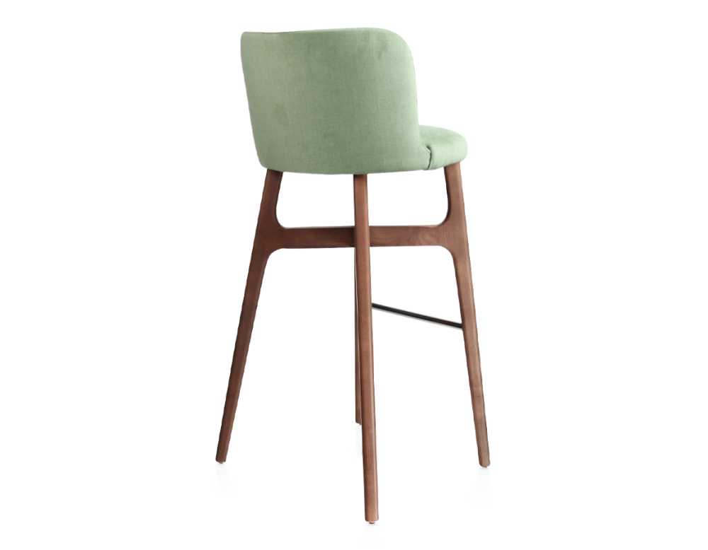 Tabouret de bar h80 cm bois teinte noyer assise tissu vert Tabouret de bar h80 cm bois teinte noyer assise tissu vert