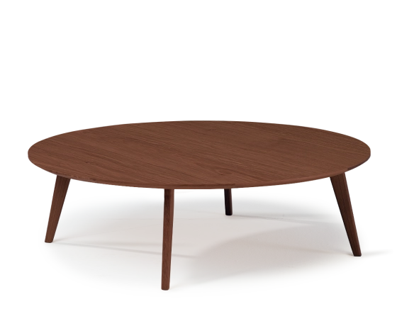 Round coffee table with oak wood top F1 dark brown hue 90x90x30 cm