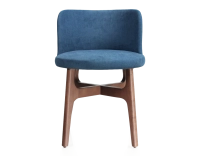Designer chair walnut-stained wood, denim-blue fabric seat Designer chair walnut-stained wood, denim-blue fabric seat
