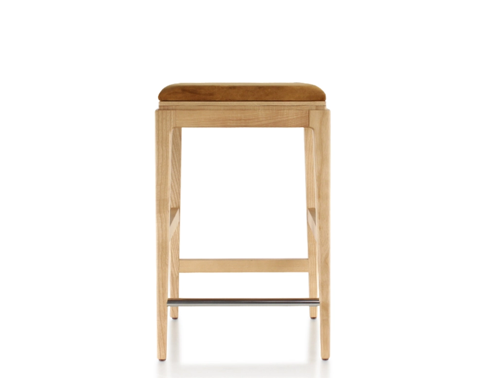 Taburete de bar de diseño H60 cm madera tinte natural asiento tejido terciopelo bronce