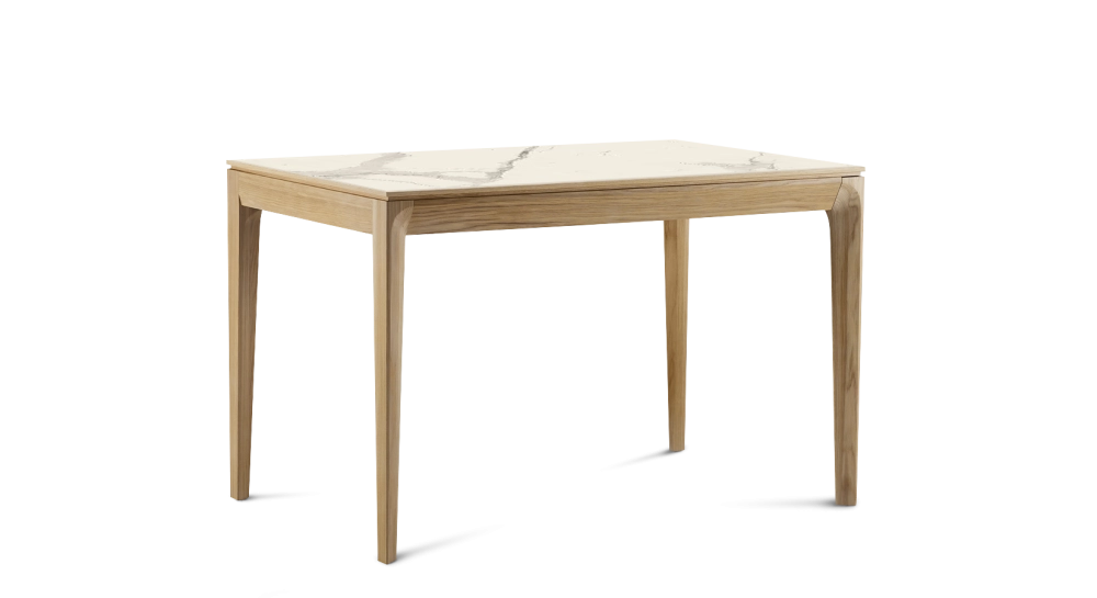 Table extensible 8 à 14 personnes en chêne et céramique allonges bois avec bois teinte naturelle et plateau céramique effet marbre blanc 210x100 cm Table extensible 8 à 14 personnes en chêne et céramique allonges bois avec bois teinte naturelle et plateau céramique effet marbre blanc 210x100 cm