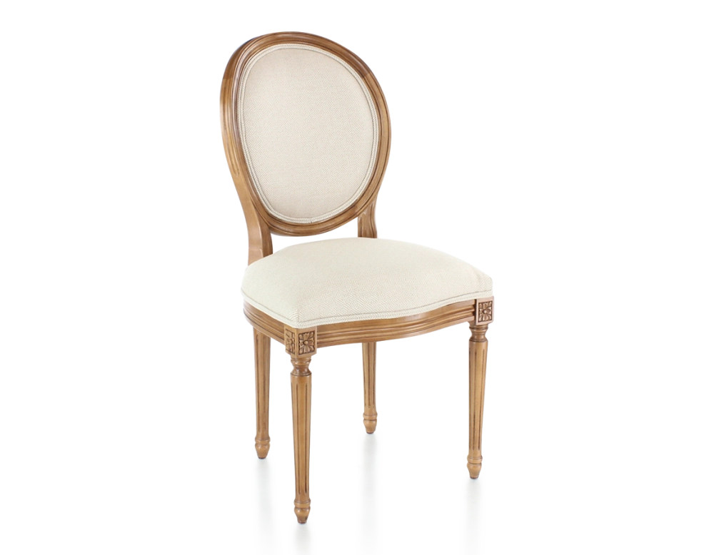 Chaise ancienne style Louis XVI bois teinte ancienne et tissu bouclé blanc Chaise ancienne style Louis XVI bois teinte ancienne et tissu bouclé blanc