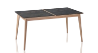 Table salle à manger en chêne et céramique 6 personnes avec bois teinte naturelle et plateau céramique effet marbre noir 140x100 cm Table salle à manger en chêne et céramique 6 personnes avec bois teinte naturelle et plateau céramique effet marbre noir 140x100 cm