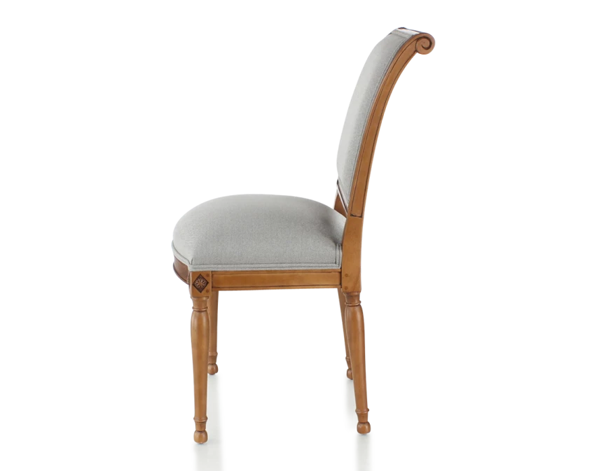 Chaise ancienne style directoire bois teinte ancienne et tissu gris clair