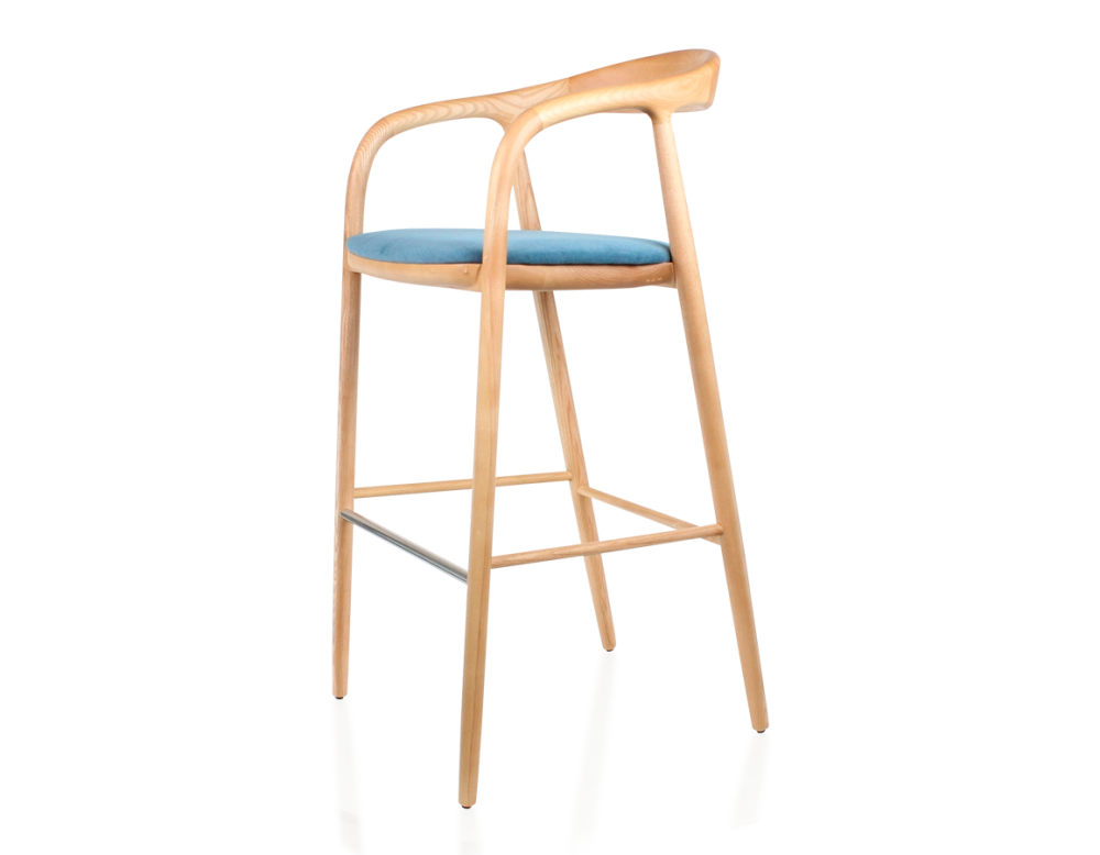 Bar stool h80 cm natural tint blue jean fabric seat natural wood stain and denim fabric Bar stool h80 cm natural tint blue jean fabric seat natural wood stain and denim fabric
