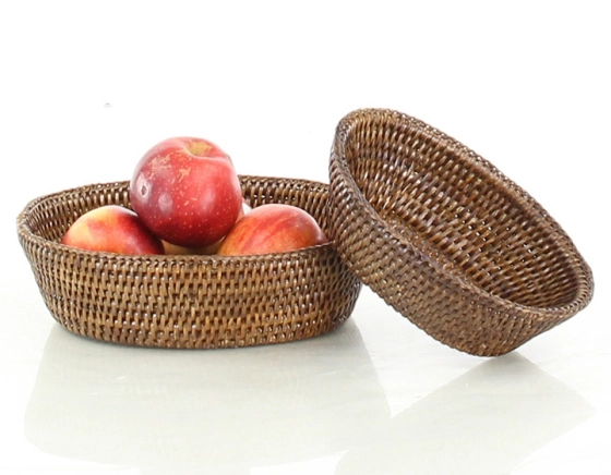 Small oval brown rattan bread basket